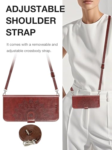 Elteker Capa carteira para iPhone 15 com alça de ombro e cordão transversal, carteira feminina de co