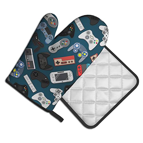 Oplp Video Game Controller Background Oven Mitts And Pot Holders Heat Resistant Oven Mitts Safe For Baking Cooking Bbq #TOP1