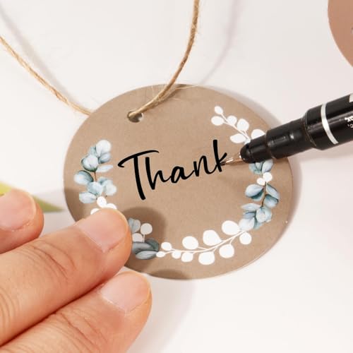 BOFUNX 50 Stücke Papier Geschenkanhänger Geschenketiketten zum beschriften rund Geschenk Label Tags mit Juteschnur für Taufe Hochzeit Geburtstag Weihnachten Geschenke