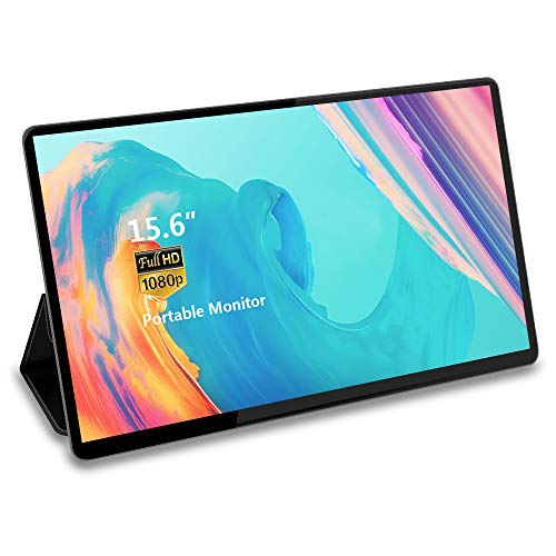 Monitor portátil LFS de 15,6 pulgadas con pantalla táctil 1920 × 1080 Full HD Monitor de juegos USB C con Mini HDMI tipo C para ordenador portátil, PC, Mac, teléfono Xbox PS4, incluye funda de piel