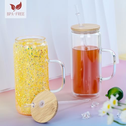 Cosictic 20 OZ Glas-Schneekugel-Tumbler mit Griff und vorgebohrtem Loch, 591ml, Doppelwandige Schneekugelbecher für Schneekugel Glitzer DIY, (6 Stück)