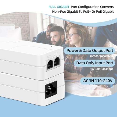Inyector PoE hasta 30 W, Adaptador PoE de 2,5 Gigabit para Cámaras IP y Teléfonos IP, Distancia de Red hasta 100 m, Fuente de Alimentación PoE con Certificación UL, Blanco miniatura 2