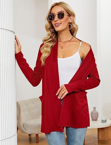 Image of Micoson Women's Long Sleeve Open Front Cardigan Casual Loose Lightweight Cardigans with Pockets