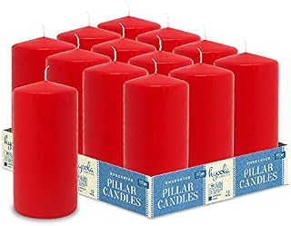 HYOOLA Red Pillar Candles 75/150 mm (3 x 6 Inch) - 12 Pack Unscented Pillar Candle Set - European Made