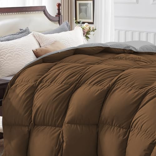 Image of Restful Sleep Reversible All Weather Comforter King Size - Dohar /Rajai /Blanket /Duvet -250 GSM Quilt Soft Microfiber Fill King Size (92 inchX106 inch) - Chocolate Brown /Silver Grey Color