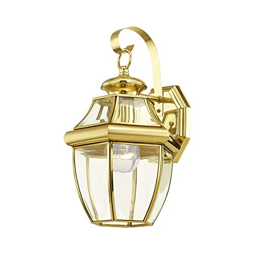 Livex Lighting 2151-02 Monterey 1 Light Outdoor Polished Brass Finish Solid Brass Wall Lantern With Clear Beveled Glass #TOP3