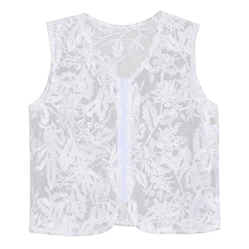 Choomomo Kids Girls V Neck Sleeveless Embroidery Lace Waistcoat Vest with Front Zipper for Dance Show