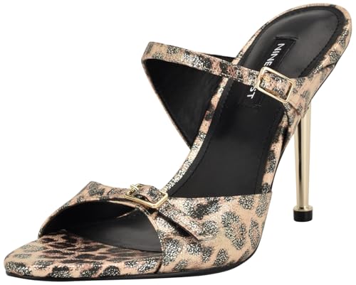 Sandale à talon dorée Nine West Reida taille 41, chaussure femme imprimé léopard brillant