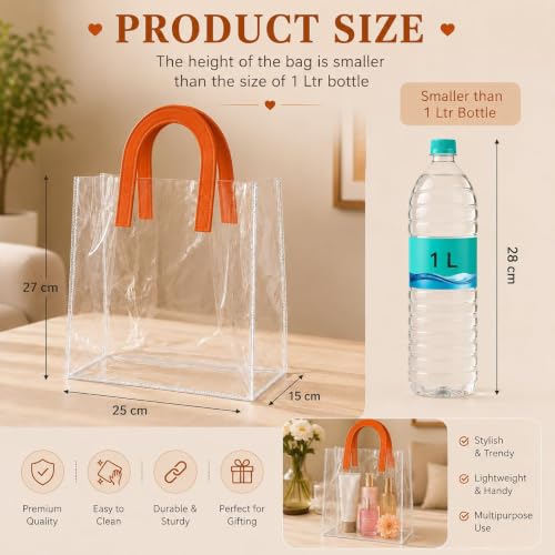 Image of SATYAM KRAFT 6 Pcs Transparent Reusable Leather Goodie Bags | Elegant Gift Bags for Her /Him Wedding Return Favors, Engagement Hampers, Marriage, Birthday & Festival Gifting | Handle Hamper Shopping Carry Bags (U-shaped White - Large)