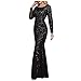 Produktbild Abendkleid Meerjungfrau Pailletten Partykleid Damen Tüll Partykleid Minikleid KIMODO Frauen Sexy V-Ausschnitt Ärmellose Slim Maxikleid Cocktailkleider (E-Schwarz, M)