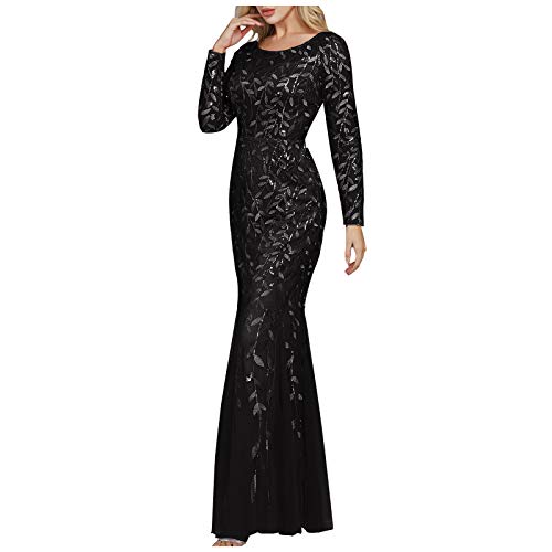 Preisvergleich Produktbild Abendkleid Meerjungfrau Pailletten Partykleid Damen Tüll Partykleid Minikleid KIMODO Frauen Sexy V-Ausschnitt Ärmellose Slim Maxikleid Cocktailkleider (E-Schwarz, M)