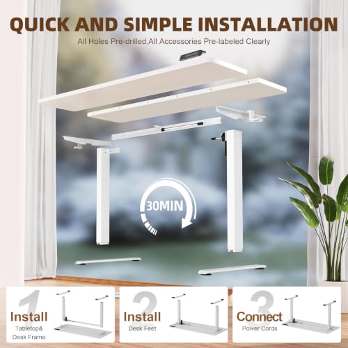 Image of Veken 55 Inch Large Electric Standing Desk,Sit to Stand Up, Heights Adjustable, Work Home Office Computer Table for Study, Walking Pad, Writing, and Games, Wooden Desktop Desks, White