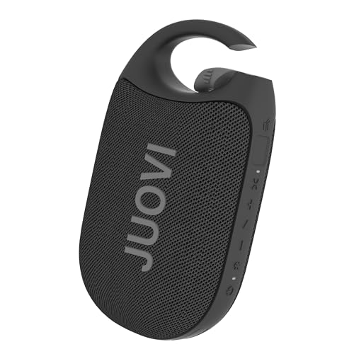 JUOVI Cassa Bluetooth Portatile Piccola Clip J1, Mini Bluetooth Speaker Moschettone Integrato IP68 Waterproof, Altoparlante Wireless 24 Ore di Autonomia con Suono HD per Casa, Esterni (Nero)
