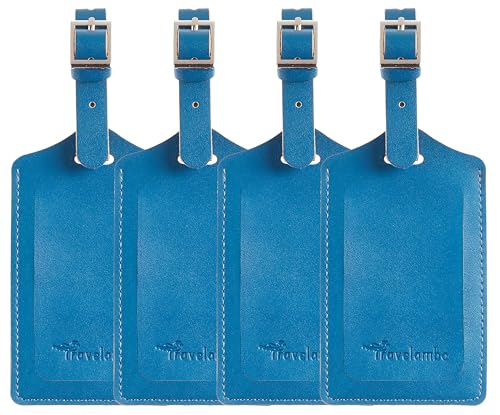 Image of Travelambo Luggage Tags for Suitcases PU Leather Travel Tags Bag Tags Privacy Protection Travel Essentials, Blue, One Size, Classic