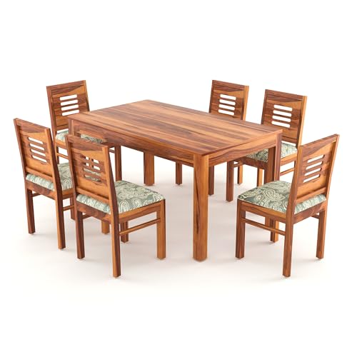 Image of RECTART Solid Pure Sheesham Wood 6 Seater Dining Table Set with Cushioned Chairs | 6 Seater Dining Table for Living Room | Dining Table 6 Seater