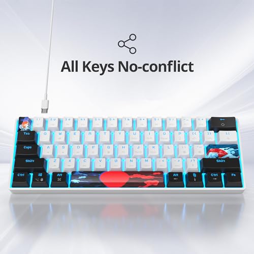 Image of Protable 60% Percent Gaming Keyboard Mechanical, Mini Compact Ice-Blue LED Backlit 61 Keys Wired Office Keyboard with red Switch for Mac /Win /PS4 /PS5（61White /red Switch）