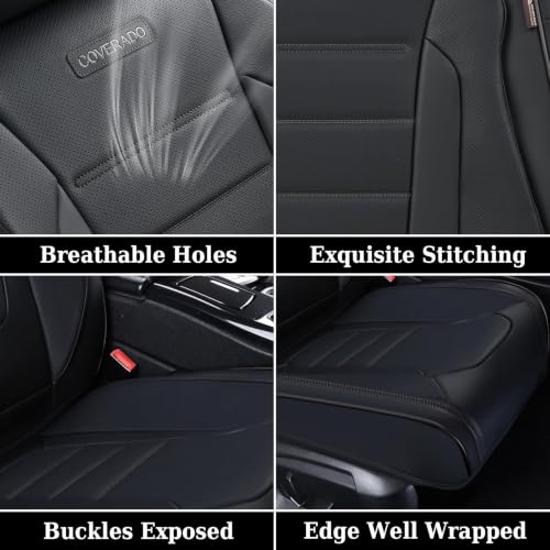 Image of Coverado Seat Covers, Car Seat Covers Front Seats, Car Seat Protector Waterproof, Car Seat Cover, Car Seat Cushion Nappa Leather, Black Seat Covers for Cars Carseat Cover Universal Fit for Most Cars