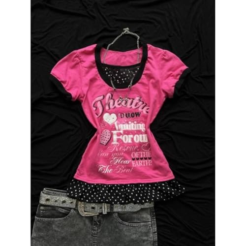 Image of Kawaii Cutecore Harajuku Y2k 2000s Tops Summer Preppy Aesthetic Alt Goth Emo Short Sleeve Graphic Tees