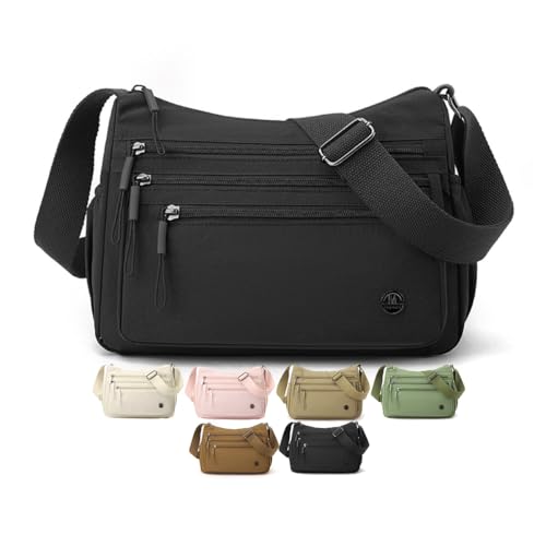 Bolsas transversais para mulheres, bolsa de ombro casual com vários bolsos, bolsas de mão com alça ajustável para mulheres, Preto, 7 liters, Bolsas transversais femininas
