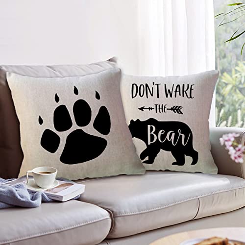 Ulove Love Yourself 2Pack Bear Throw Pillow Cover Don’t Wake The Bear Black Bear Beige Background Cushion Covers Bear Paw Cabin/Camper Decorative Pillowcases 18X18 Inch #TOP3