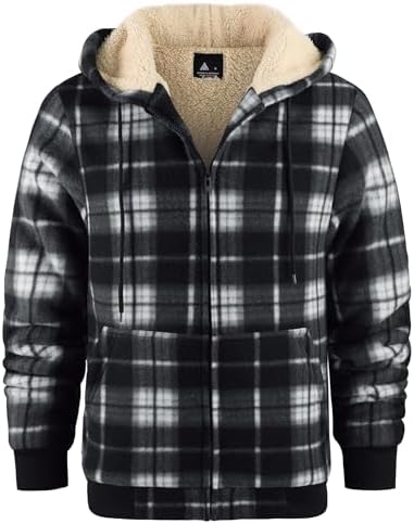 geeksport Fleecejacke Herren Sweatjacke Männer mit Kapuze Warme Kapuzenjacke Gefüttert Winterjacke Kariertes Hoodie mit ReißVerschluss