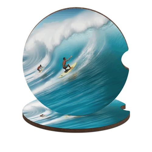 Portavasos de madera para auto, 2 unidades con diseño surfing miniatura 1