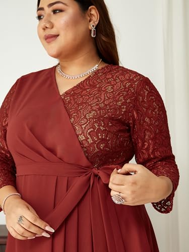 Image of Miss Chase A+ Women's Floral Printed Relaxed Fit V -Neck 3 /4Th Sleeve Georgette Maxi Dress