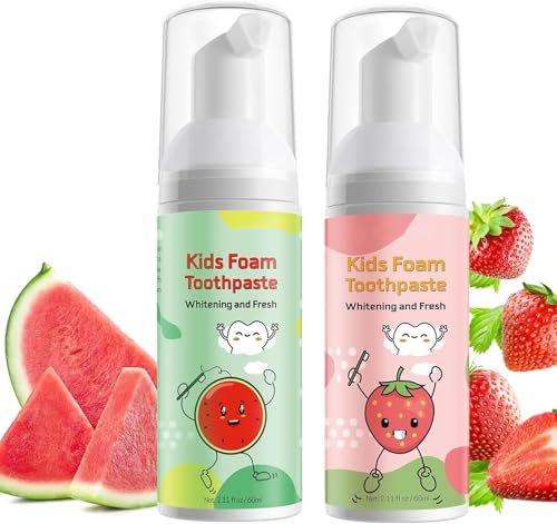 Foam Toothpaste Kids 2 Pack Toddler Foam Toothpaste with Fluoride Kids Foaming Toothpaste with Fruit Flavor Ultra-fine Mousse Foam Toothpastes Anti-Cavity for Kids Ages 3+ Strawberry & Watermelon