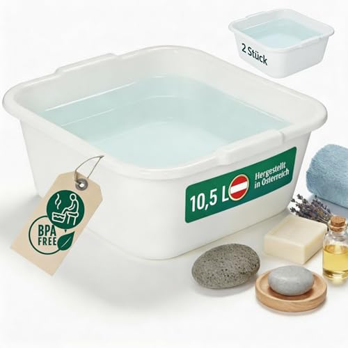 Novaliv Lot de 2 bols à vaisselle carrés 10,5 l, 34 x 34 cm, blancs, sans BPA, passent au lave-vaisselle, idéaux pour la cuisine et le camping, la...