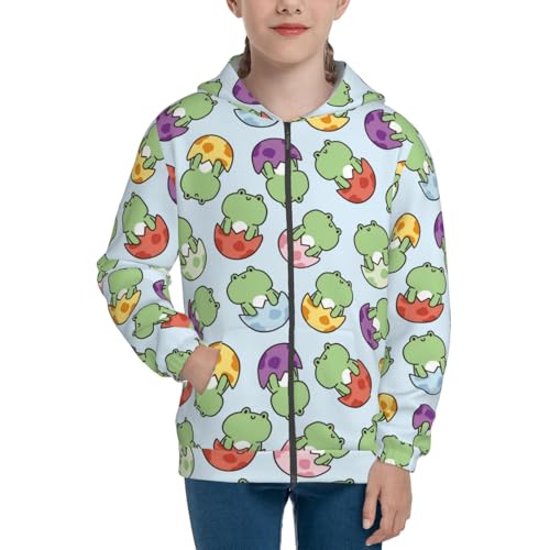 Cute Frog in Egg Kid Hoodies Boys Zip Up Sweatshirts Girls Pullover with Pocket3