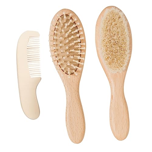 VICASKY Wooden Comb Brush Set Toddler Hair Brush Scalp Massage Tools Head Scrubber Bamboo Handle Safe for Boys and Girls