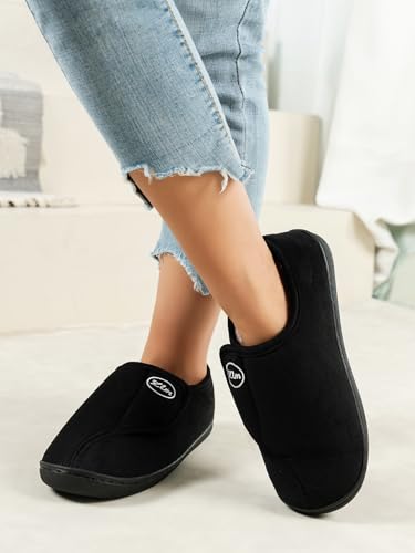 ChayChax Women Men Wide Adjustable Diabetic Slippers Faux Fur Lined House shoes Warm Comfy Non Slip Indoor Outdoor Slippers3