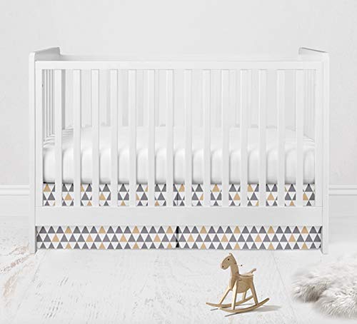 Bacati Woodlands Grey/Beige Triangles Neutral Cotton Crib/Toddler Neutral Cotton Crib Skirt Dust Ruffle, Beige/Grey