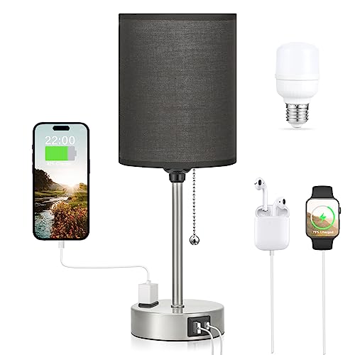 Image of Small Bedside Table Lamp for Bedroom - Desk Lamp with USB Ports for Dorm