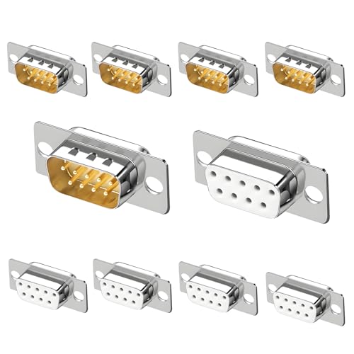 Willwewon 10pcs （5männliche+5weibliche） DB9 RS232 D-sub serielle Lötsteckverbinder, vergoldete Gelenk 9-polige Kupplungen