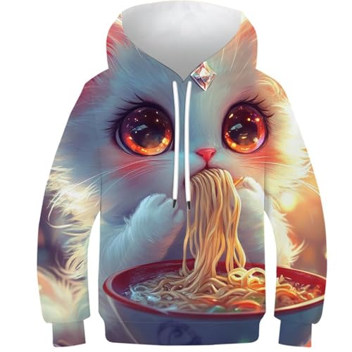 Sweat à capuche 3D ado fille garçon vêtement chat mignon 13-15 ans avec poche