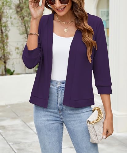 Image of Hount Womens 3 /4 Sleeve Cropped Cardigans Lightweight Casual Open Front Bolero Shrugs Sweaters