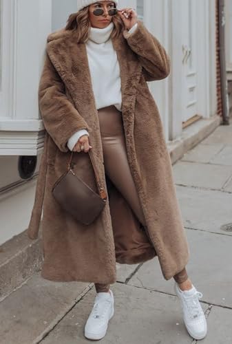 CHARTOU Women Faux Fur Coat Long Sleeve Winter Fluffy Jacket Overcoat Warm Fuzzy Coat Cardigan with Belt Outdoor3
