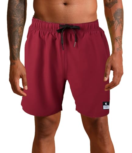 MADHERO Mens Swim Shorts 4 Way Stretch Short Bathing Suits Swim Trunks Mesh Liner