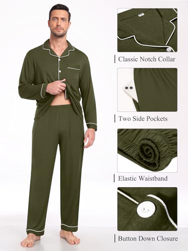 Men Modal Pajama Set Long Sleeve Pjs Button Down Sleepwear Soft Comfy Loungewear Sets 2 Piece Nightwear S-3XL4