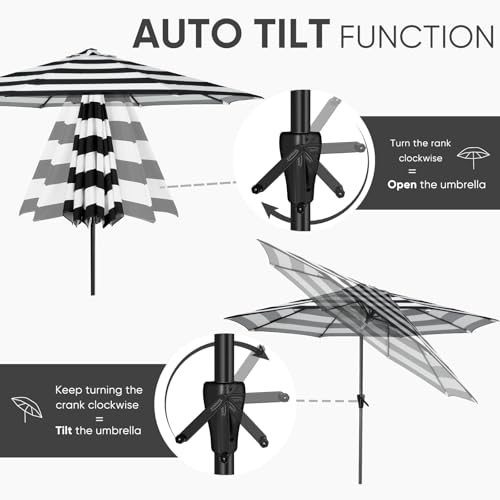 Image of Tempera Patio Market Outdoor Table Umbrella with Auto Tilt and Crank, Large Sun Umbrella with Sturdy Pole & Fade Resistant Canopy, Easy to Set