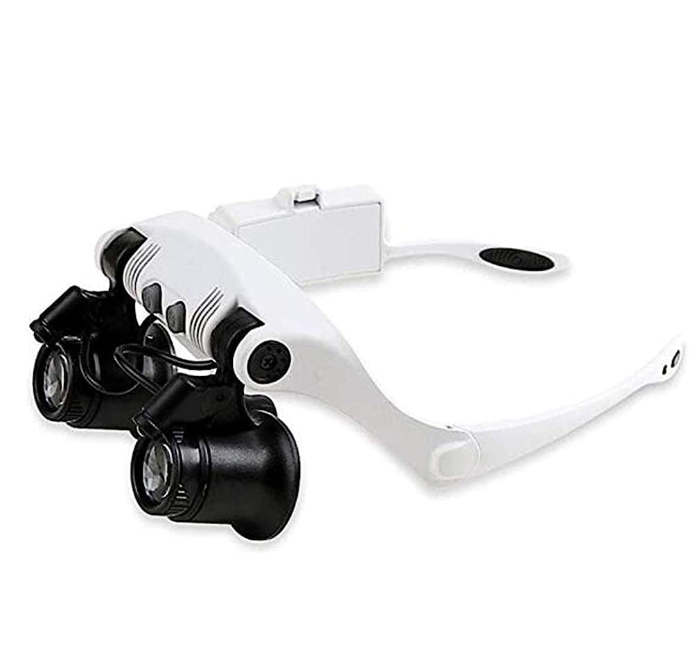 Lupen, Stirnlupe mit Licht, Lesebrille, Freisprecheinrichtung zum Befestigen am Kopf, Juwelier-/Uhrmacherlupe mit 4 austauschbaren Linsen.