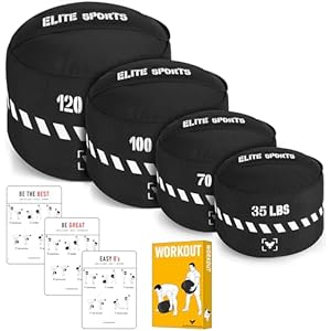 Elite Sports Workout Sandbag, Unfilled Heavy-Duty Strongman Sand Bags for Full-Body & Core Training, Weight Lifting, Combat Conditioning