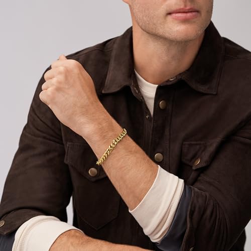 Image of Fossil Men's Plated Stainless Steel Engravable Personalized Gift ID, Chain or Cuff Bracelet for Men