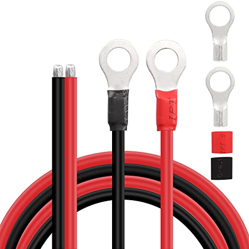 Solar Battery Cables 10 Gauge Power Inverter Cables with 3/8' Ring Terminals 10AWG Wire Tinned...