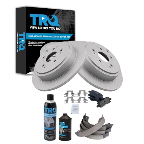 Image of TRQ Rear Brake Pad & Rotor Kit, with Chemical Kit Parking Brake Shoe Set Semi-Metallic Compatible with 2001-2006 Acura MDX