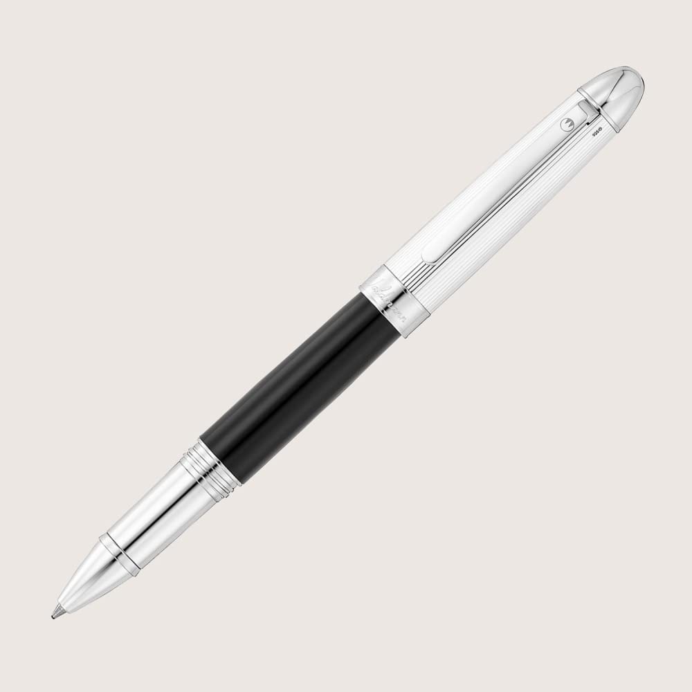 PRECIEUX Rollerball Lack Schwarz Silber hochglanzpoliert mit Linien-Design