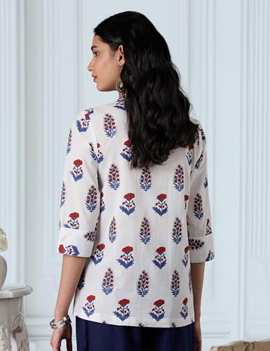 Image of Amazon Brand - Myx Women's Screen Print Straight Printed Regular Cotton Short Kurti (Available in Plus Sizes)