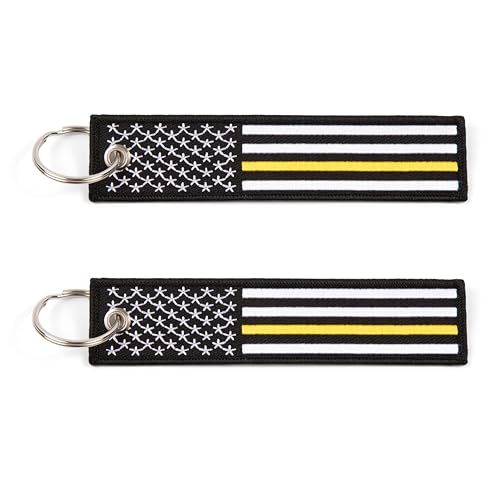 Great 1 Thin Gold Line American Flag Keychain Tag with Key Ring & Carabiner 2-Pack - Emergency...