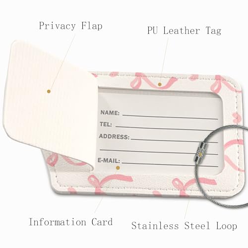 Coquette Luggage Tags for Suitcases,Pink Bow Cute Luggage Tags for Women, Preppy Gifts, Cute Trendy 2 Pack Luggage Tag for Travel,Teen Girls Gifts Suitcase Tags3